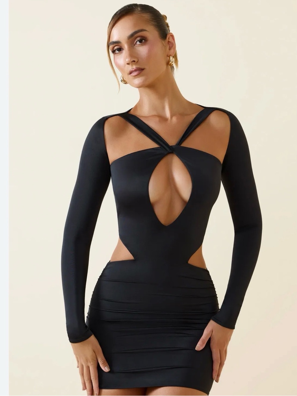 Women's Black Cutout Long Sleeve Top